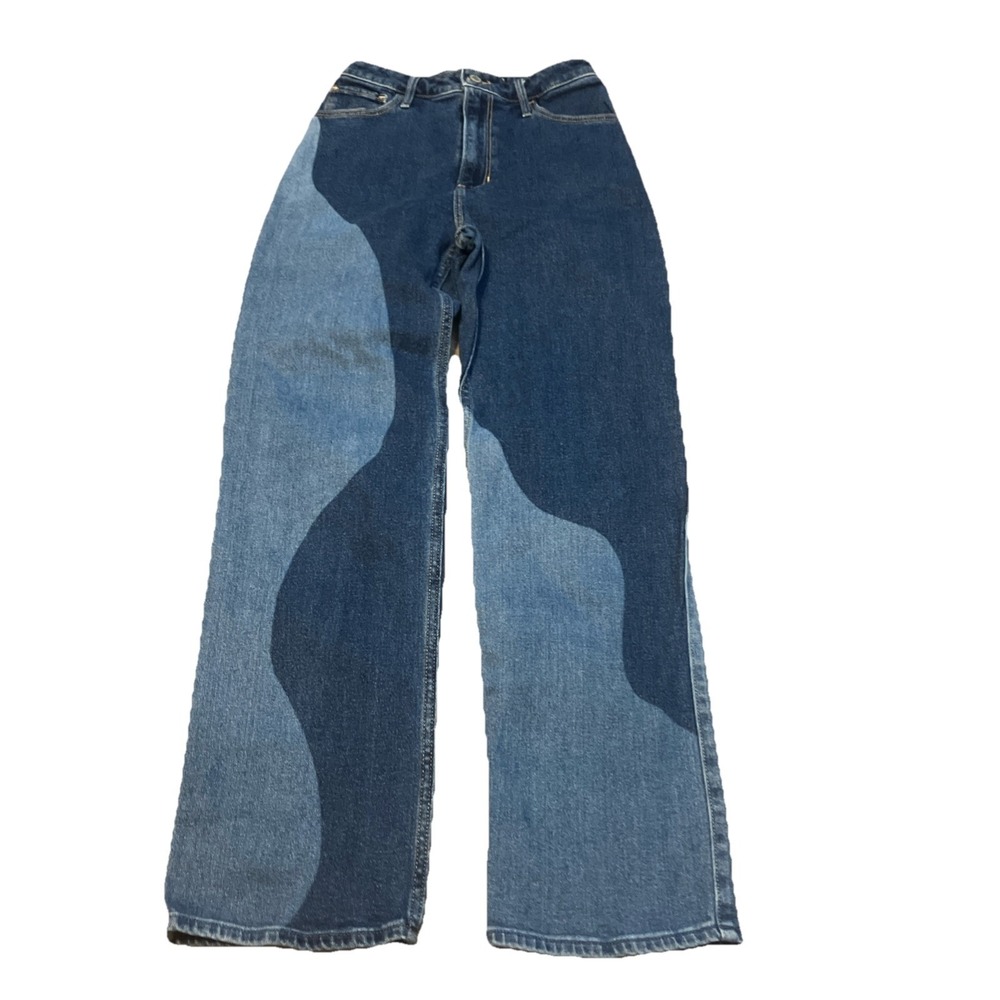 Hollister Dad Jeans 3 R 26x31 Blue Ultra High Rise Wavy Two Tone Wide Leg
